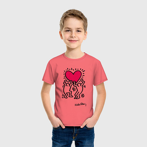 Детская футболка Человечки с сердцем - поп арт Кит Харинг / Коралловый – фото 3