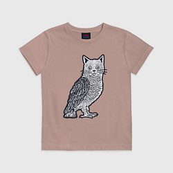 Футболка хлопковая детская Кошка сова, цвет: пыльно-розовый