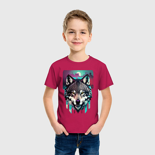 Детская футболка Морда волка - акварель / Маджента – фото 3