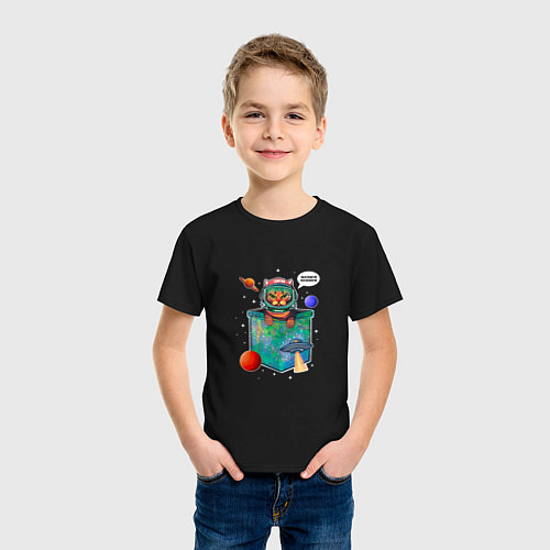 Детская футболка Кот космонавт в кармане / Черный – фото 3
