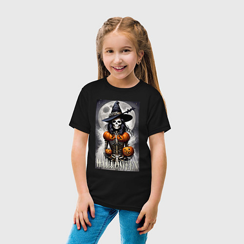 Детская футболка Witch - skeleton - halloween / Черный – фото 4