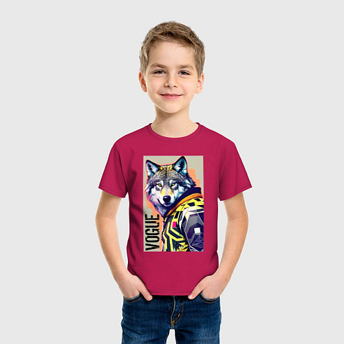 Детская футболка Wolf fashionista - pop art / Маджента – фото 3