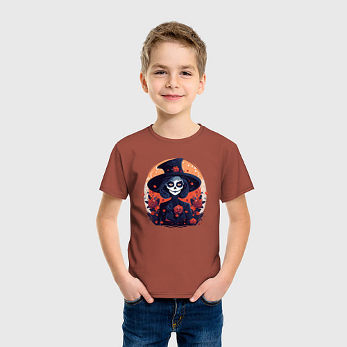 Детская футболка Ведьма-скелет и розы / Кирпичный – фото 3