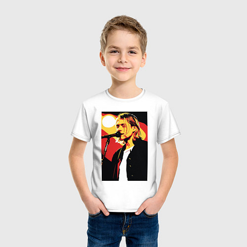 Детская футболка Курт Кобейн с микрофоном / Белый – фото 3