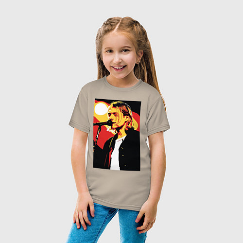 Детская футболка Курт Кобейн с микрофоном / Миндальный – фото 4