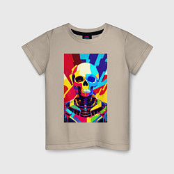 Футболка хлопковая детская Pop art skull, цвет: миндальный