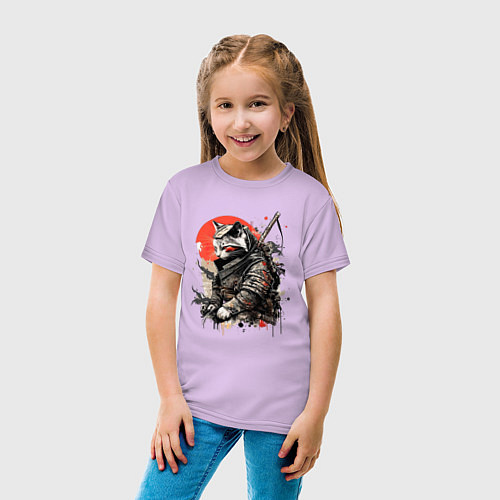 Детская футболка Японский самурай - кот / Лаванда – фото 4