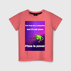 Футболка хлопковая детская Pizza is power, цвет: коралловый