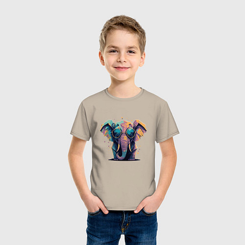 Детская футболка Красочный слон в очках / Миндальный – фото 3