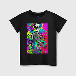 Футболка хлопковая детская Funny skeleton - pop art, цвет: черный