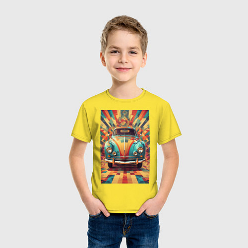 Детская футболка Ретро машина в ярких цветах / Желтый – фото 3
