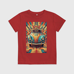 Футболка хлопковая детская Ретро машина в ярких цветах, цвет: красный