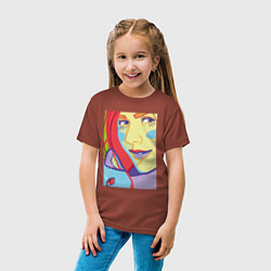 Футболка хлопковая детская Яркий женский портрет в стиле поп-арт, цвет: кирпичный — фото 2