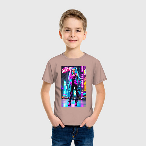 Детская футболка Барби в неоновом городе - фантазия / Пыльно-розовый – фото 3