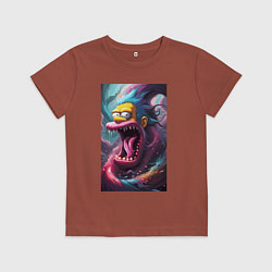 Футболка хлопковая детская Гомер Симпсон - оборотень - нейросеть, цвет: кирпичный