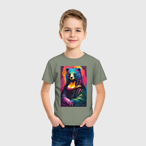 Детская футболка Медведица Мона Лиза - поп-арт / Авокадо – фото 3