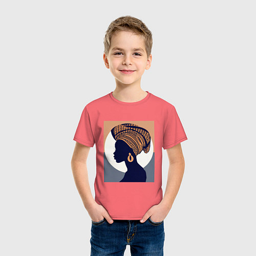 Детская футболка Африканка в профиль / Коралловый – фото 3