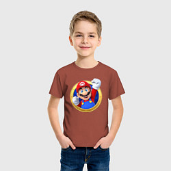 Футболка хлопковая детская Марио значок, цвет: кирпичный — фото 2