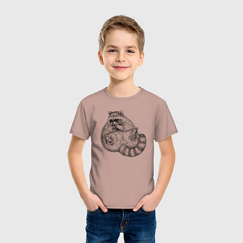 Детская футболка Енот жирдяй / Пыльно-розовый – фото 3