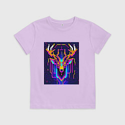 Футболка хлопковая детская Рогатый пиксельный олень, цвет: лаванда