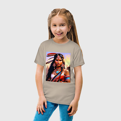 Детская футболка Индейская девушка с племени / Миндальный – фото 4