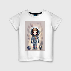 Футболка хлопковая детская Милый маленький космонавт - нейросеть, цвет: белый