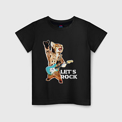 Футболка хлопковая детская Let s rock Котик рокер, цвет: черный