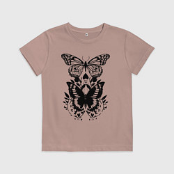 Футболка хлопковая детская Две бабочки - татуировка, цвет: пыльно-розовый