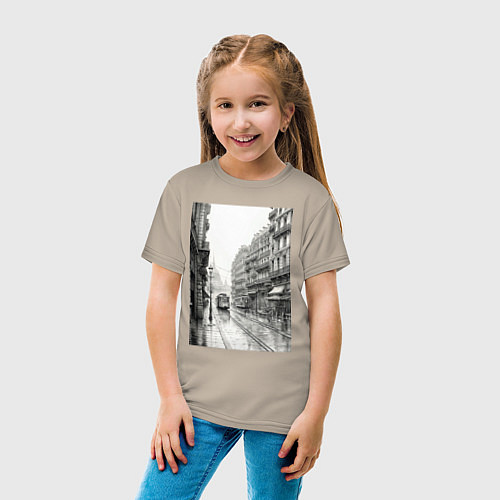 Детская футболка Черно-белый париж / Миндальный – фото 4