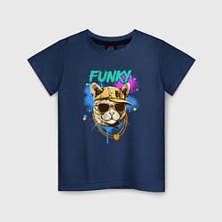Футболка хлопковая детская Кот рэпер: funky - AI art, цвет: тёмно-синий
