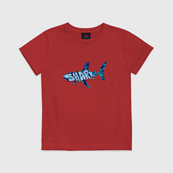 Футболка хлопковая детская Акула из мозаики цвета моря с надписью shark, цвет: красный