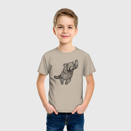 Детская футболка Красная панда в прыжке / Миндальный – фото 3