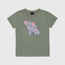 Футболка хлопковая детская Elephants family, цвет: авокадо