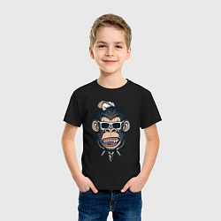 Футболка хлопковая детская Обезьяна в очках и рубашке, цвет: черный — фото 2
