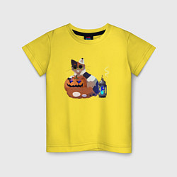 Футболка хлопковая детская Кошка с Тыквой, цвет: желтый