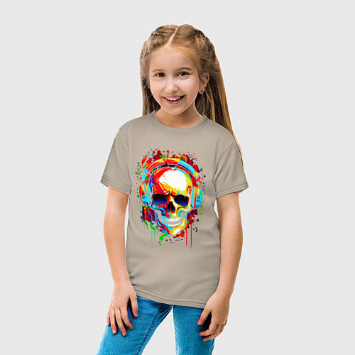 Детская футболка Красочный череп в очках / Миндальный – фото 4