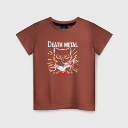 Футболка хлопковая детская Death metal - котик с гитарой, цвет: кирпичный