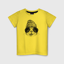 Футболка хлопковая детская Морская свинка в очках, цвет: желтый
