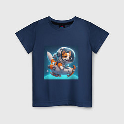 Футболка хлопковая детская Песик на космическом корабле, цвет: тёмно-синий
