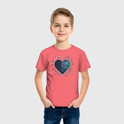 Детская футболка Киберсердце минимализм / Коралловый – фото 3