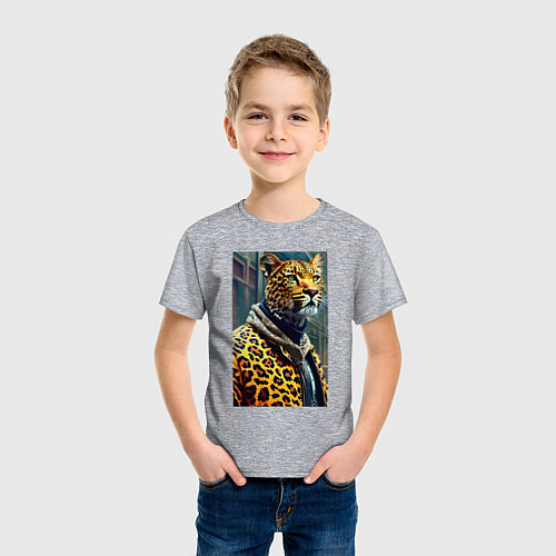 Детская футболка Крутой леопард житель мегаполиса / Меланж – фото 3