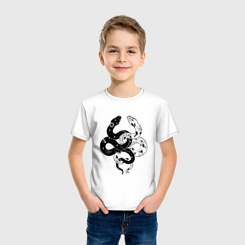 Детская футболка Змеи инь и янь - черное белое / Белый – фото 3