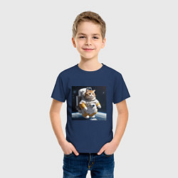 Футболка хлопковая детская Толстый котик астронавт, цвет: тёмно-синий — фото 2