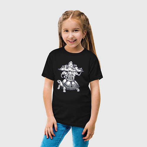 Детская футболка Слоны на черепахе / Черный – фото 4