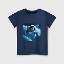 Футболка хлопковая детская Голубой котик космонавт, цвет: тёмно-синий