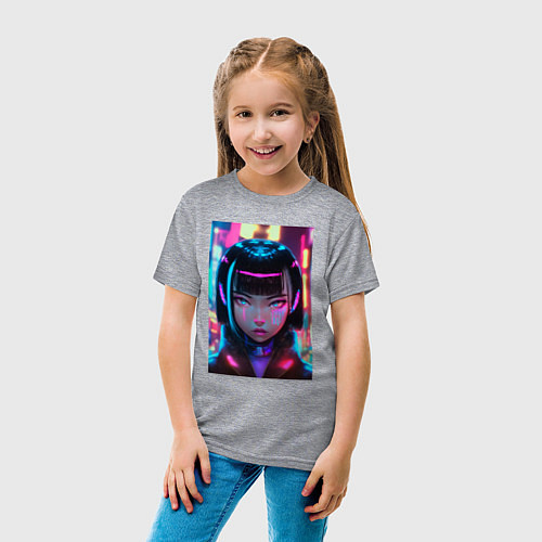 Детская футболка Девушка киберпанк с черными волосами / Меланж – фото 4