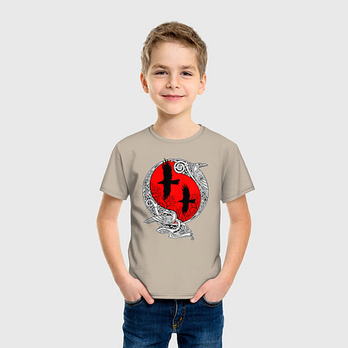 Детская футболка Вороны Одина - кельтский узор / Миндальный – фото 3