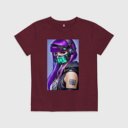 Футболка хлопковая детская Кульная деваха - киберпанк - нейросеть, цвет: меланж-бордовый