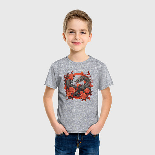 Детская футболка Дракон в розах / Меланж – фото 3