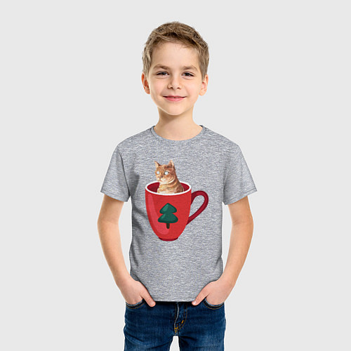 Детская футболка Рыжий котик в кружке / Меланж – фото 3